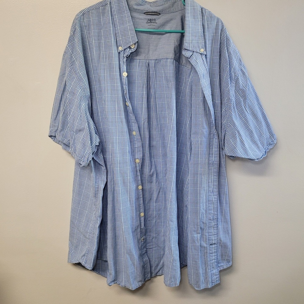 Izod Saltwater Relaxed‎ Classics Blue Gingham Short Sleeve Button Down Shirt 3XL